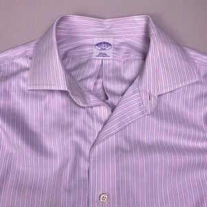 Brooks Brothers 346 Shirt 17.5 6 7 Mens L/S Button Up Slim Pink Striped VGUC